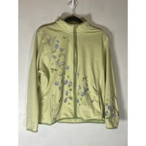 Artisans Hummingbird Floral Zip Up Jacket Cottagecore Garden Party L Grandmacore